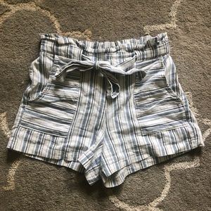 Blue & White Striped Paperbag Shorts